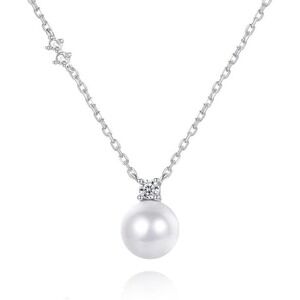 Royal Luxury 14K White Gold Pearl Moissanite Pendant‎ Necklace 18in Women Gift